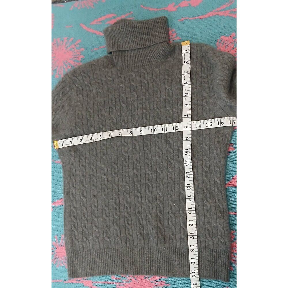 Aqua cashmere womens small sweater cable knit turtleneck gray longsleeve - Picture 3 of 9